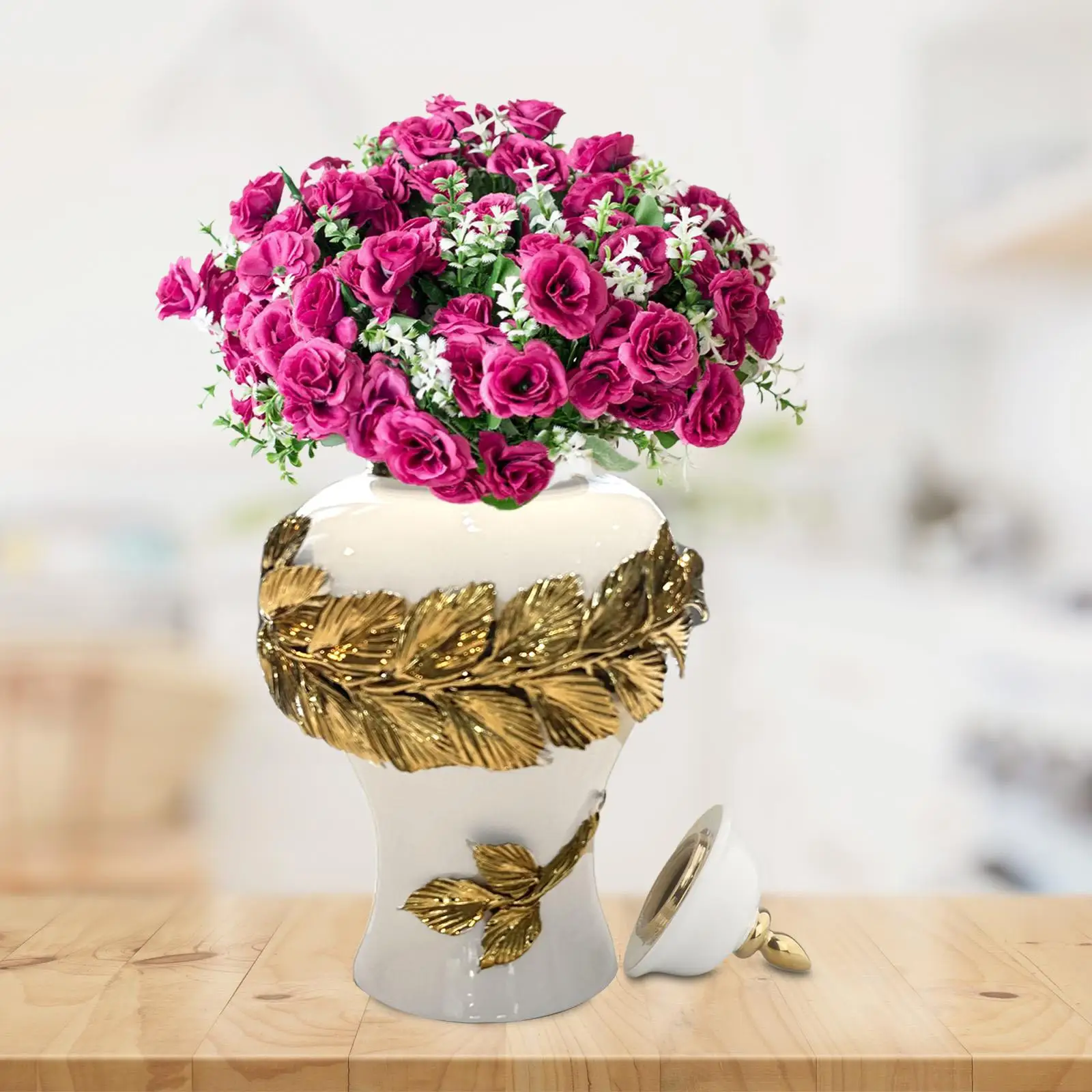 Ceramic Tea Canister Tin Floral Arrangement Moisture Proof Porcelain Ginger Jar for Housewarming Wedding Cabinet Party Tabletop