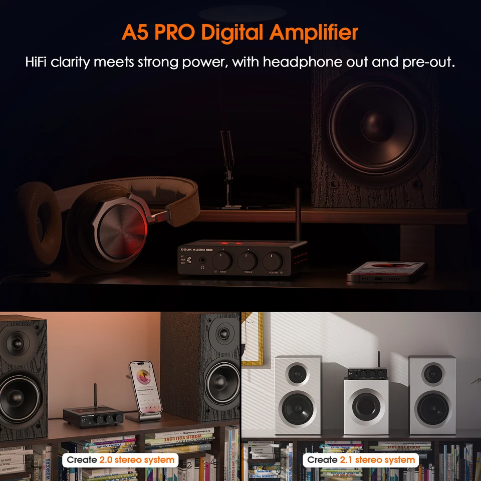 Douk Audio A5 PRO ステレオ Bluetooth アンプ TPA3255 パワーアンプ