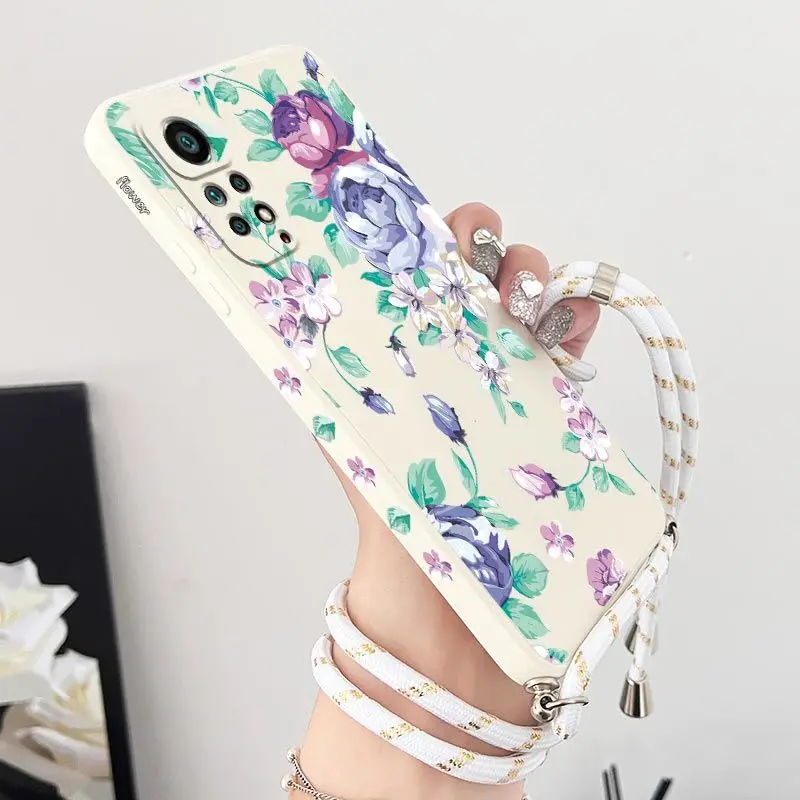 

Rose In Comic Book Crossbody Lanyard Silicone Phone Case For Xiaomi Redmi Note 11 Pro Plus 12Pro Plus 11 11S 10 Pro 12 9S Cover