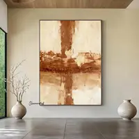 Mhemyo Large Neutral Brown Textured Wall Art Light Brown Abstract Wabi-Sabi Style Canvas Hand Painted Painting Modern Home Decor 3