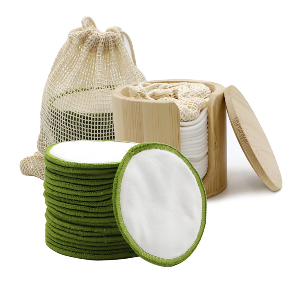 Reusable Bamboo Makeup Remover Pads 20PCS Washable Rounds Cleansing Facial Cotton Make Up Tool With Bamboo Containers And Bags 5