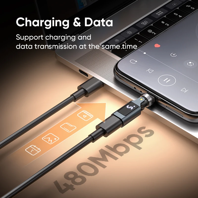 NNBILI 540 회전 OTG 어댑터 디지털 디스플레이 PD240W 고속 충전 USB C(수) - Type C(암) 변환 컨버터 아이폰 17 맥북용