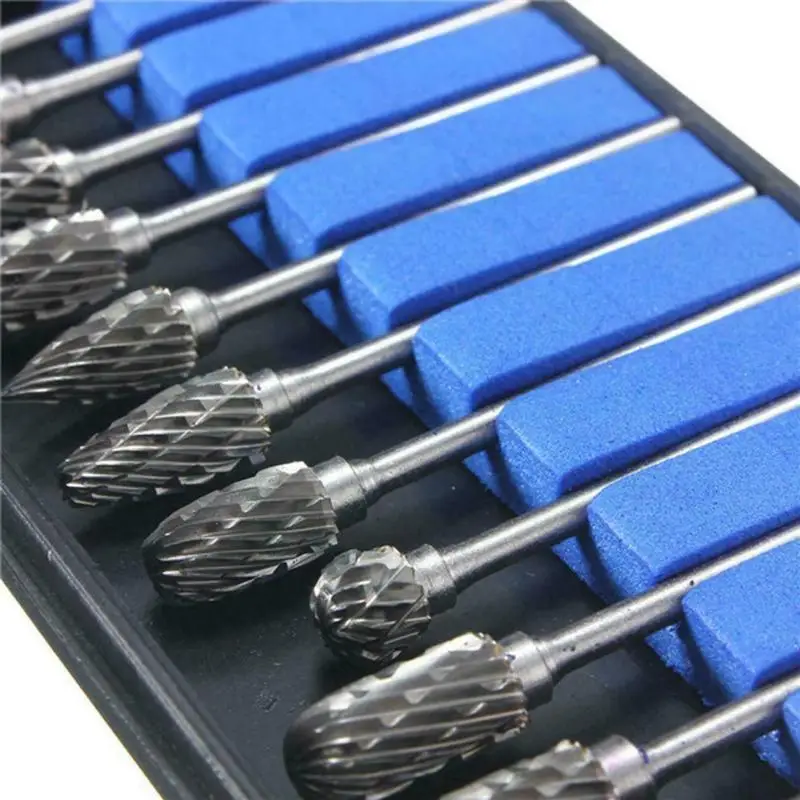 10pcs 1/8" Shank Tungsten Carbide Milling Cutter Rotary Tool Burr Diamond Cut Rotary Drill Bit for Metalworking Polishing Tools