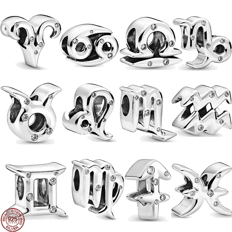 

Classic 925 sterling silver shining 12 constellation beads fitting original Pandora bracelet DIY commemorative gift for friends