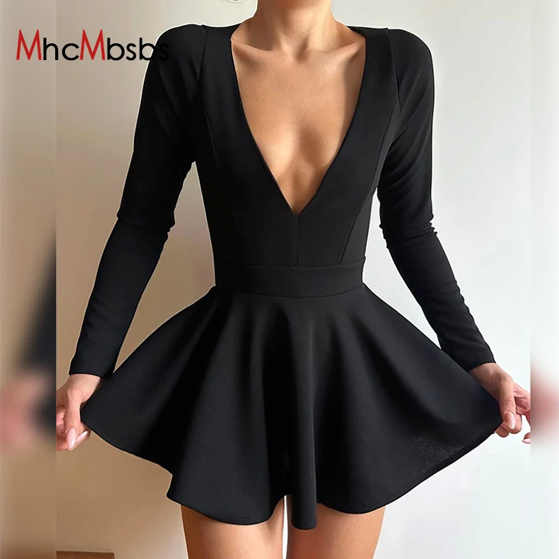 

Платье-мини женское Плиссированное с глубоким V-образным вырезом и открытой спиной