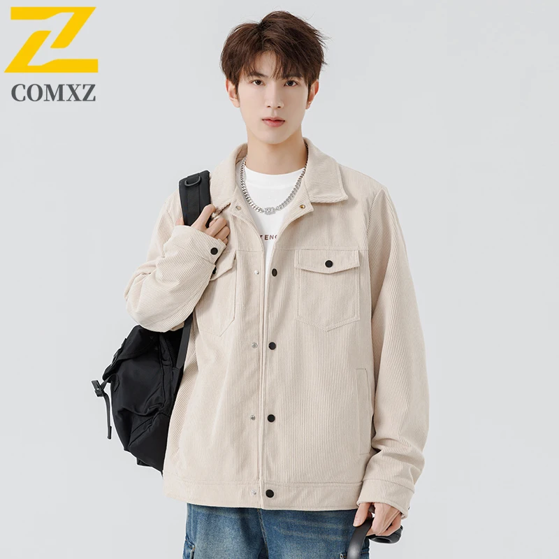 EiAO Jacket Men's Corduroy  Business Casual Slim Fit Stand Collar  Waterproof  Windproof Coat for Hiking Camping Fishing 2025