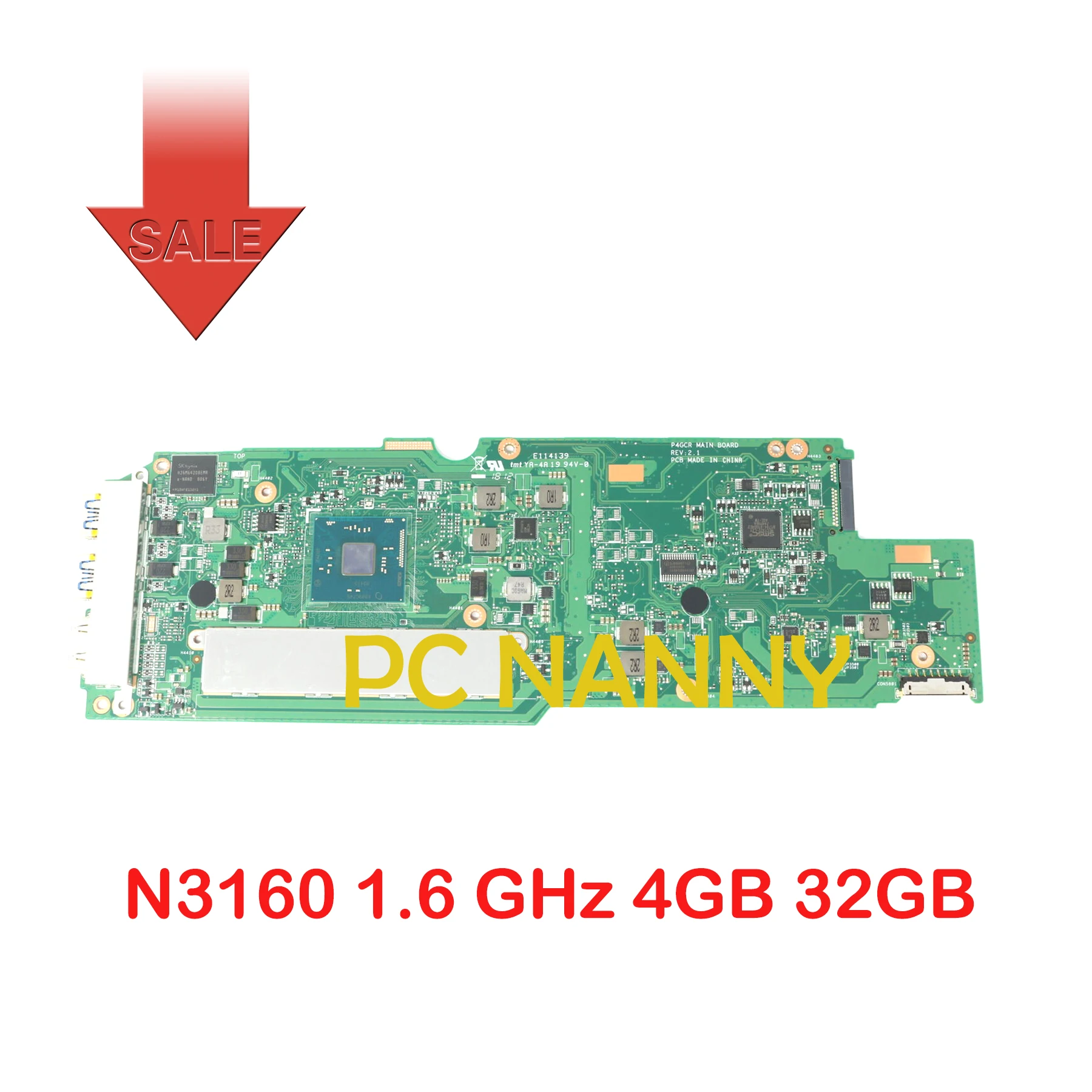 

PCNANNY for Acer Chromebook CB3-431 Laptop motherboard NB.GC211.00B Celeron N3160 1.6 GHz 4GB 32GB Intel