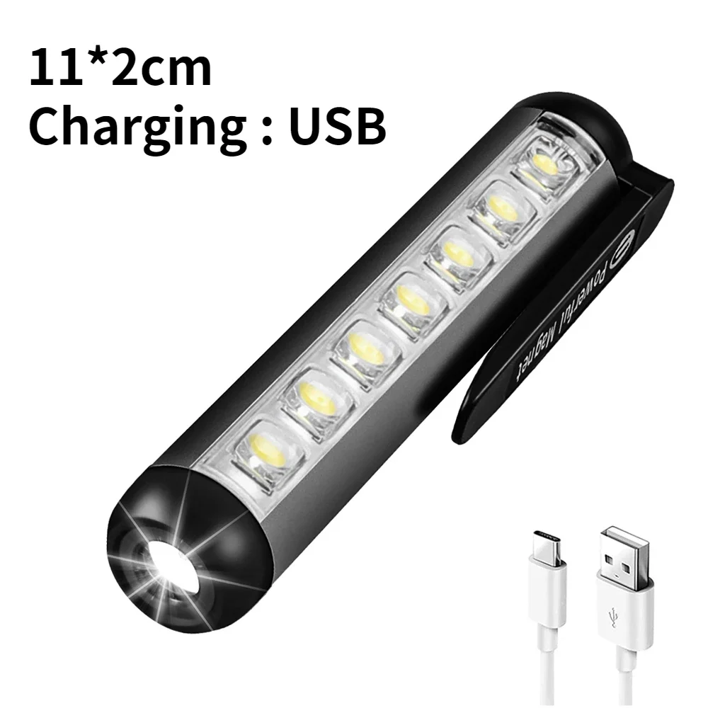 flintronic Mini zaklamp, USB oplaadbare zaklamp, zakpen, zaklamp, zaklamp, zaklamp, met zakclip, super helder, waterdicht, voor inspectie, werkplaats, reparatie, wandelen