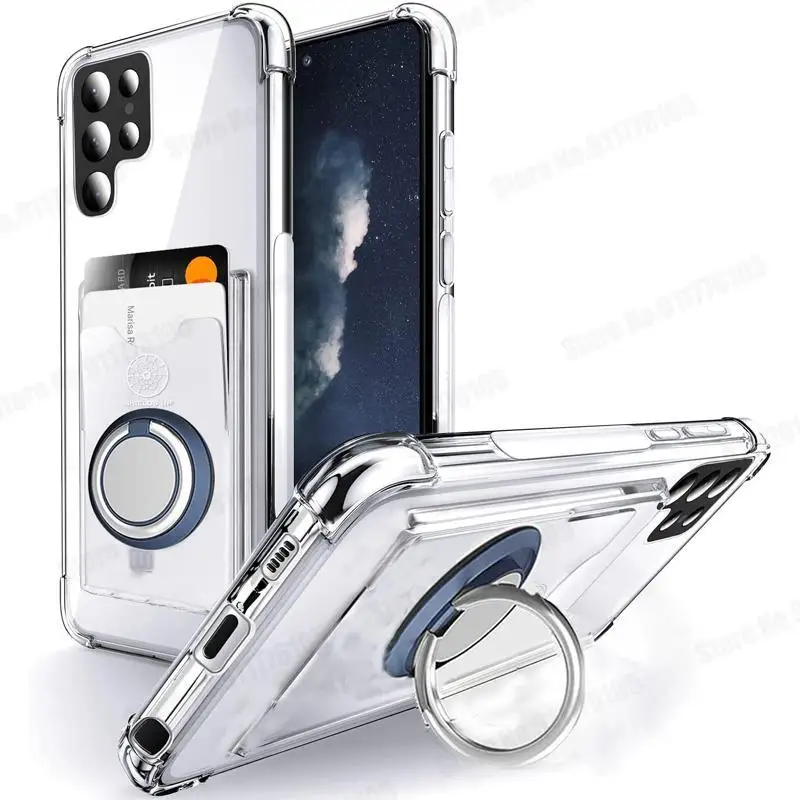 Custodia Morbida Trasparente Per Telefono Per Samsung S23 Ultra 5G Custodia Per Slot Per Schede Con Anello Magnetico Per Galaxy S23 S24 Plus Note 20 U