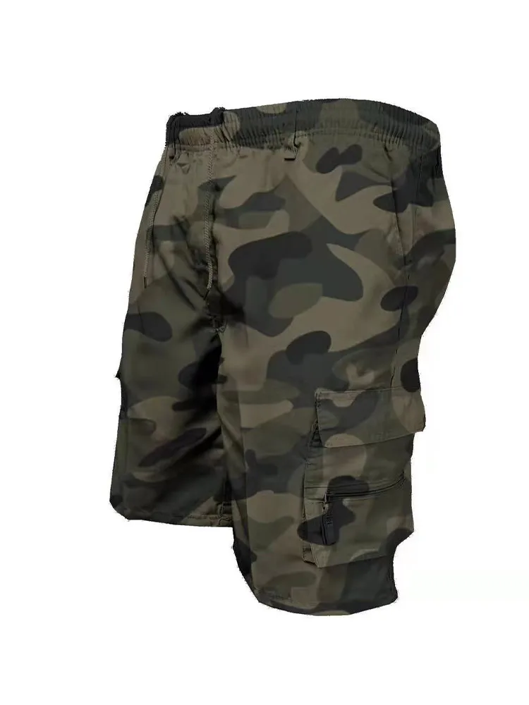 Elastic Waist Camouflage Cargo Shorts Men Pocket Lace Up Outdoor Sports Gym Men's Clothing Summer Casual Comfortable Bottom Male 2