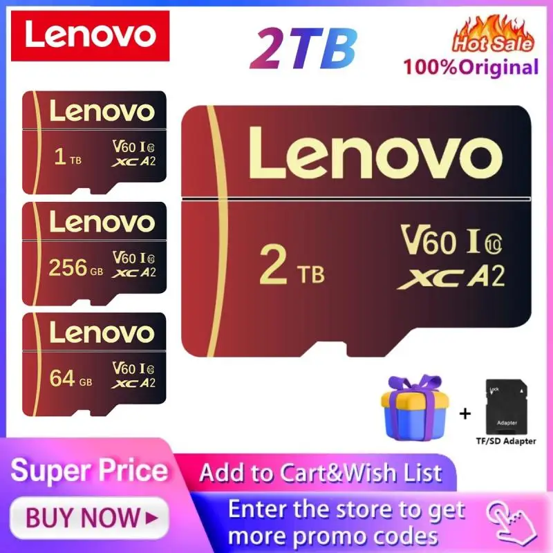 Lenovo Micro Tf Sd Memory Card 128Gb Tf/Sd Flash Card 256Gb 512Gb 1Tb 2Tb Sd Card Flash Drive Ad Alta Velocità Per Pc Phone Camera