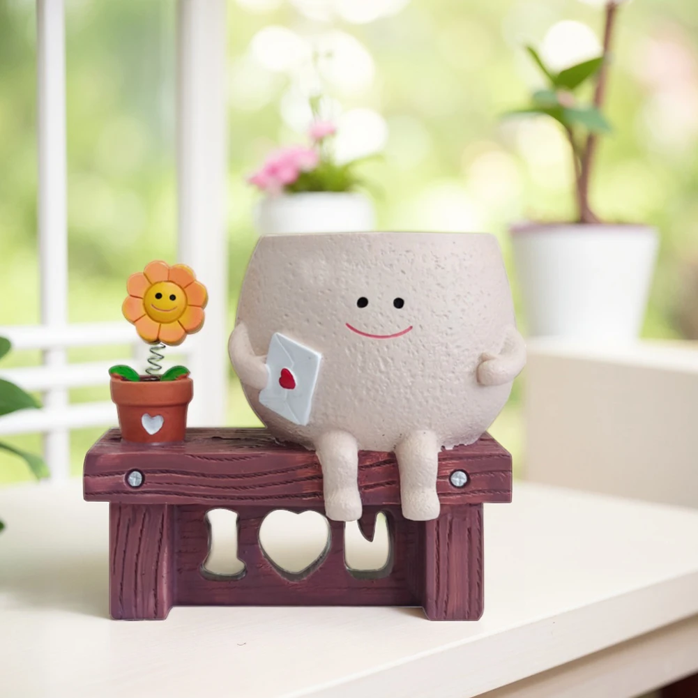 Unique Sit Long Chair Succulent Pots Resin Funny Ukulele Planter Smile Face Sunflower Pot for Indoor Outdoor Plants