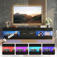 67" Modern TV Stand for TVs 55 to 75 Inch, High Gloss LED Entertainment Center with Stone-Patterned Doors with Drawer & Storage 2