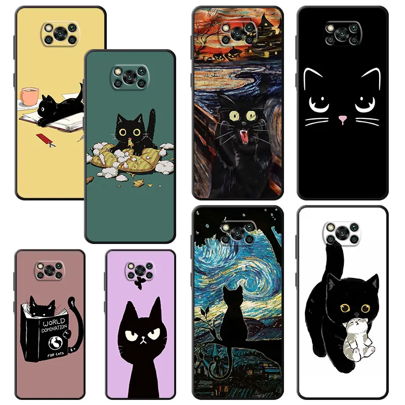 Cat Cartoon Cute Black Soft Phone Case Per Xiaomi Poco M3 C40 C50 X3 Pro X3 Nfc F3 Gt F1 M5 M5S X4 F4 M4 5G X4 Cover Black