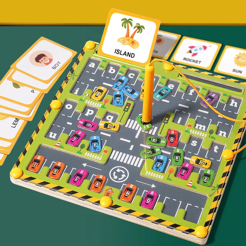 Children playing with alphabet puzzle