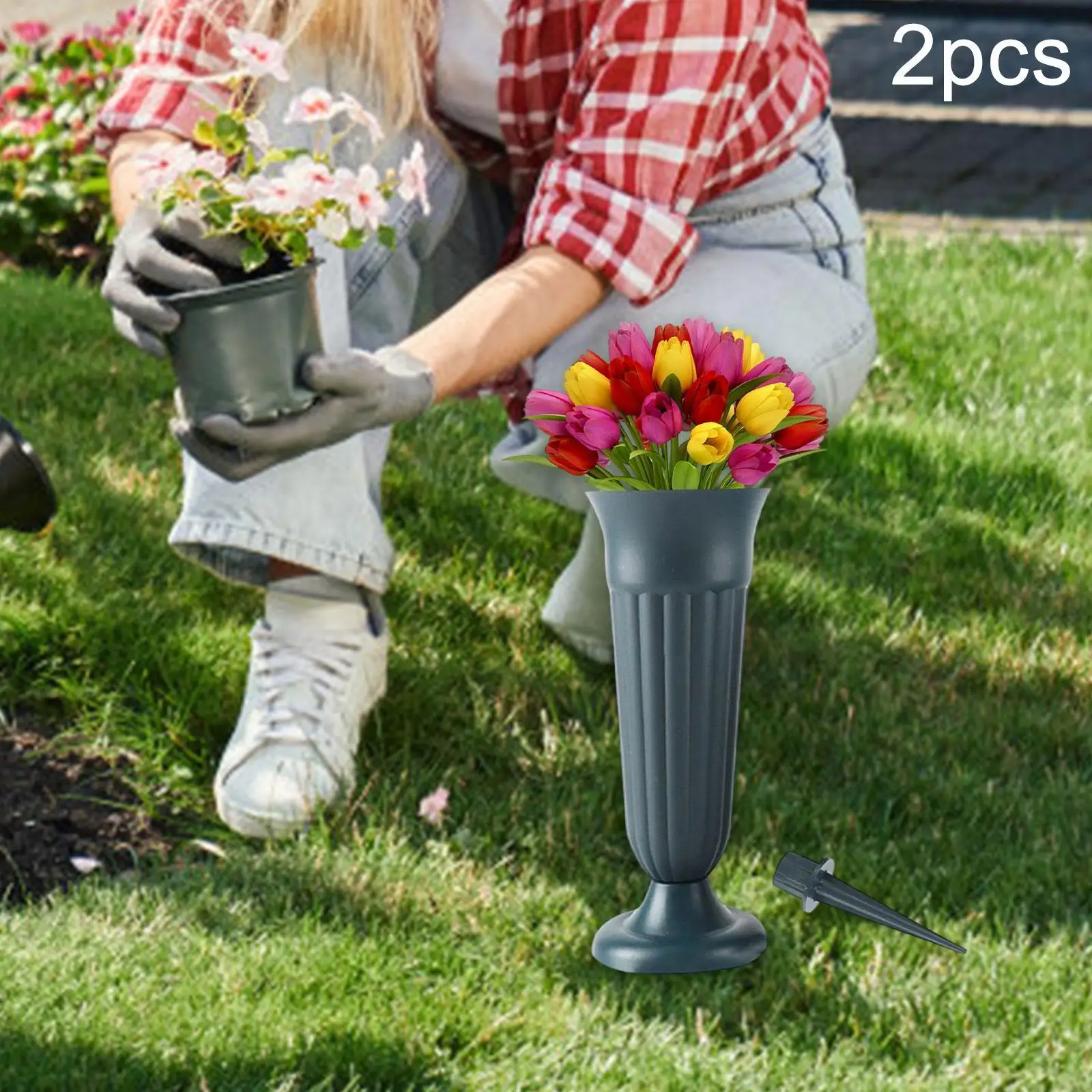 Cemetery Grave Flower Vase Lawn Plant Pot Lightweight Accessories Container Memorial Gift for Cemetery Flower Holder Decoration