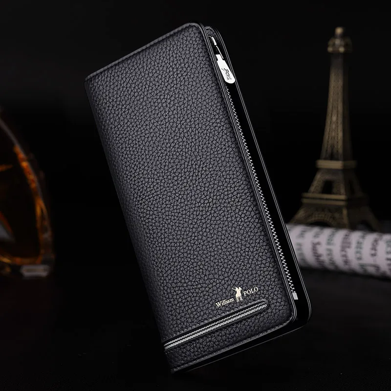 Cowhide mobile phone bag large capacity card bag Leather wallet Men's long multi-functional large capacity business men 2
