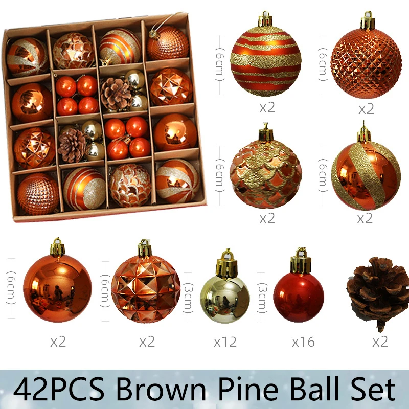 thumbnail image 1 of Juego de 44/42 bolas navideñas de 6 cm para colgar en el árbol de Navidad, adornos de caja de regalo pintados y galvanizados para el hogar, regalo de Año Nuevo 2024, 1 of 5