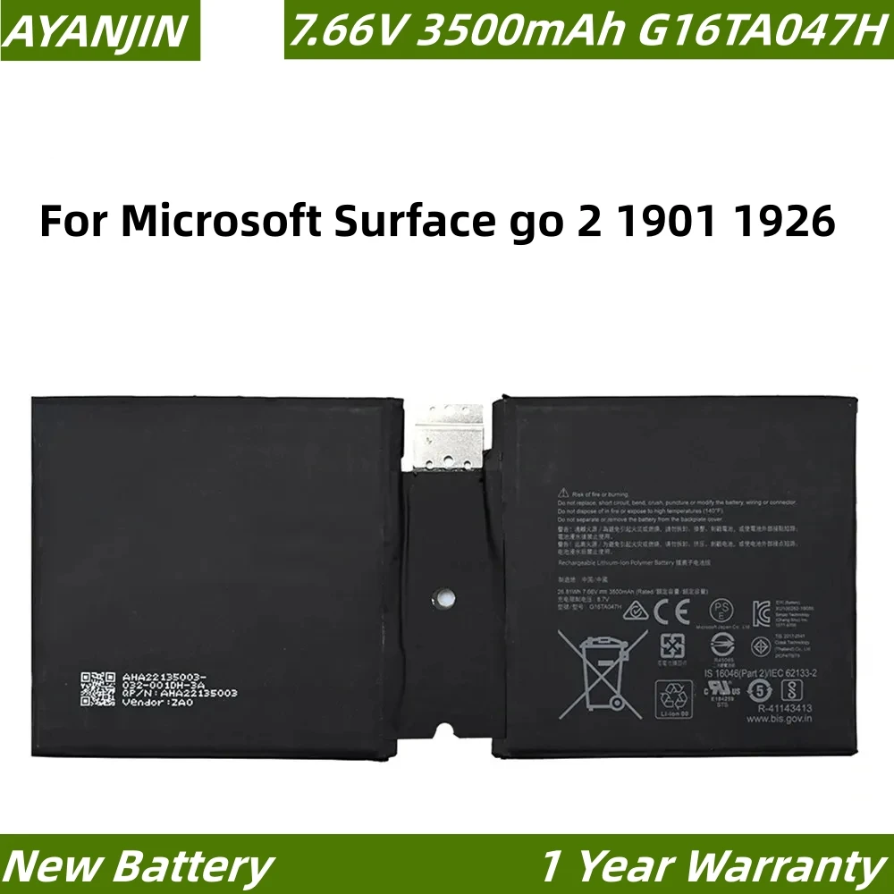 Аккумулятор для ноутбука G16TA047H DYNU01 7,66 в 3500 мАч для Microsoft Surface go 2 1901 1926 серии G16TA047H аккумулятор dynr01 g3hta027h для ноутбука microsoft surface pro 4 1724 дюйма аккумулятор для планшета 12 3 в 38 2 вт ч 7 5 мач