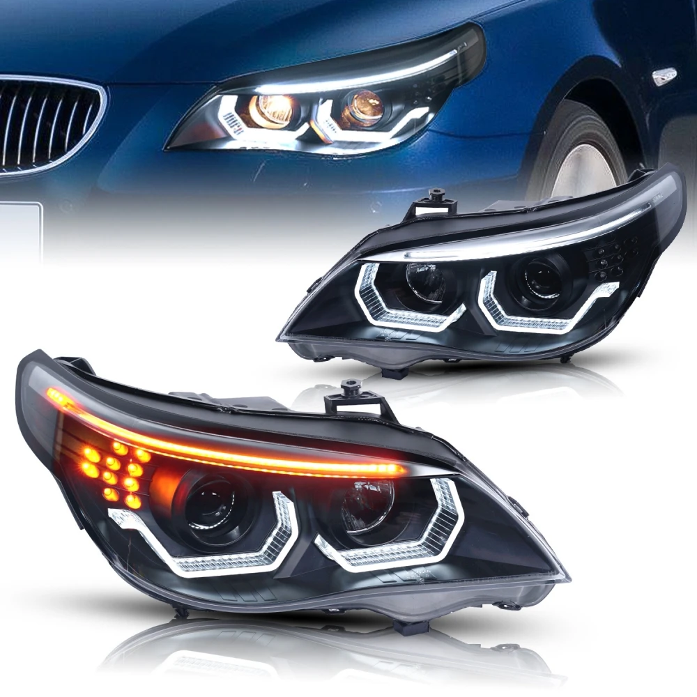 LED 헤드 램프, BMW 5 시리즈 E60 520 523 525 530 2003 2010 DRL 턴 시그널 하이/로우 빔 엔젤