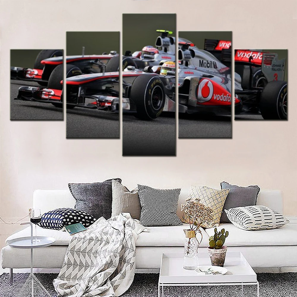 

5 Pieces Wall Art Canvas Poster Sports Formula 1 Racing Performance Car Wallpaper Painting Living Room Home Decor Bedroom Mural