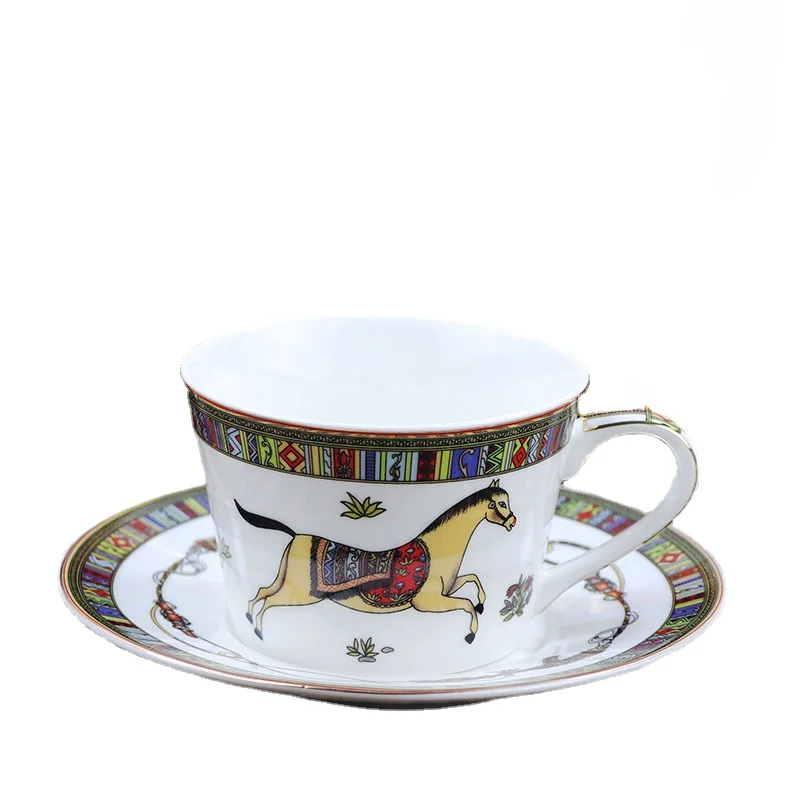 

Horse Bone China Porcelain Coffee Mugs Dish Set Horse Coffee Cups (One Mug and One Dish)
