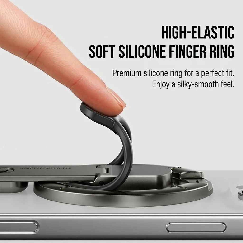 Magnetic 360° Rotating Silicone Phone Grip and Stand with Innovative Pressure-Relief