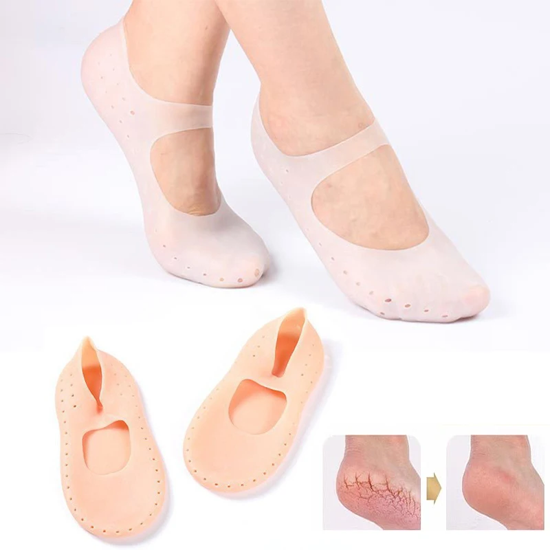젤 풋 케어 양말, 통증 완화, 균열 방지, 보습, 각질 제거, 천공 실리콘 풋 케어 도구, 1 쌍