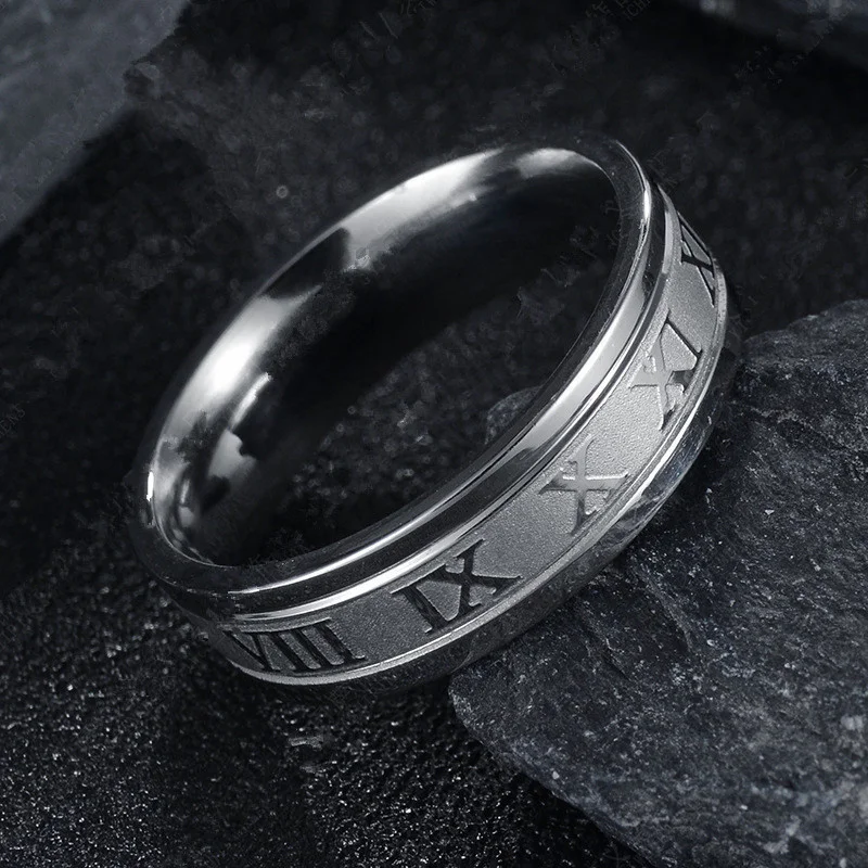 2022 Vintage Roman Numerals Men Rings Temperament Fashion 6mm Width Stainless Steel Rings For Men Jewelry Gift