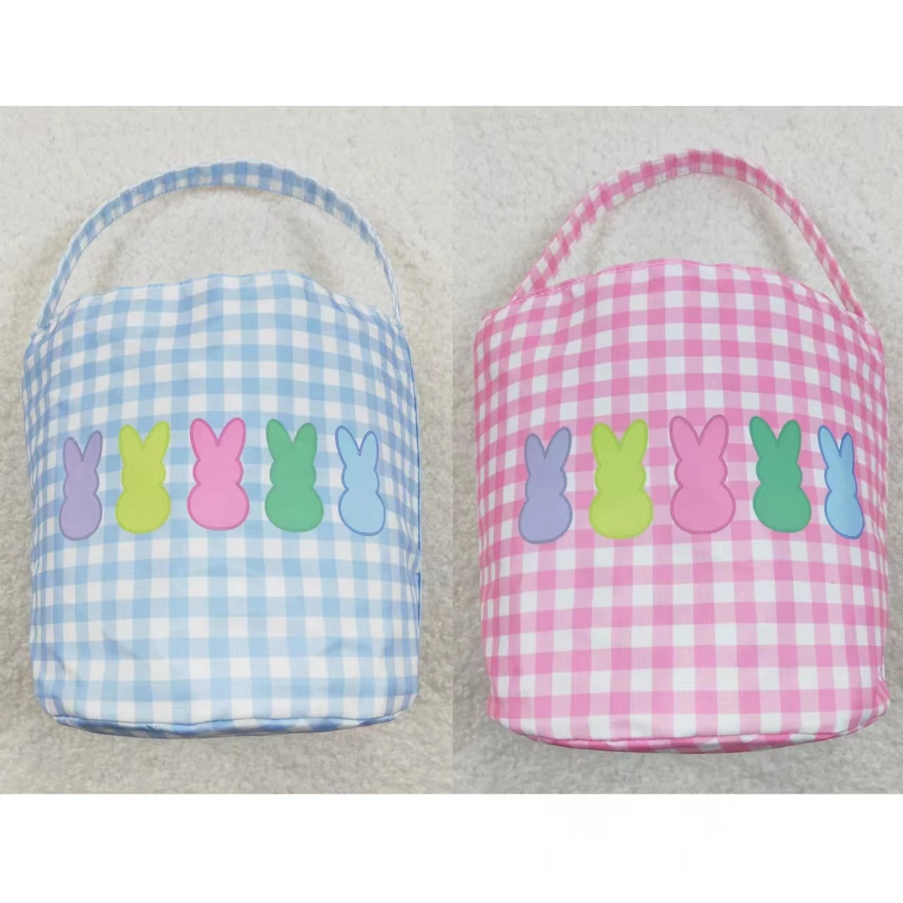 

Оптовая продажа, бутиковый телефон, кролик, розовые Синие Клетчатые корзины, новый дизайн, праздничная сумка для маленьких мальчиков и девочек