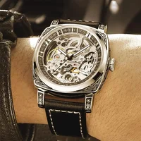 Montre mécanique automatique à tourbillon, squelette, en alliage de zinc noir, style business, lumineuse et gravée, pour homme 2
