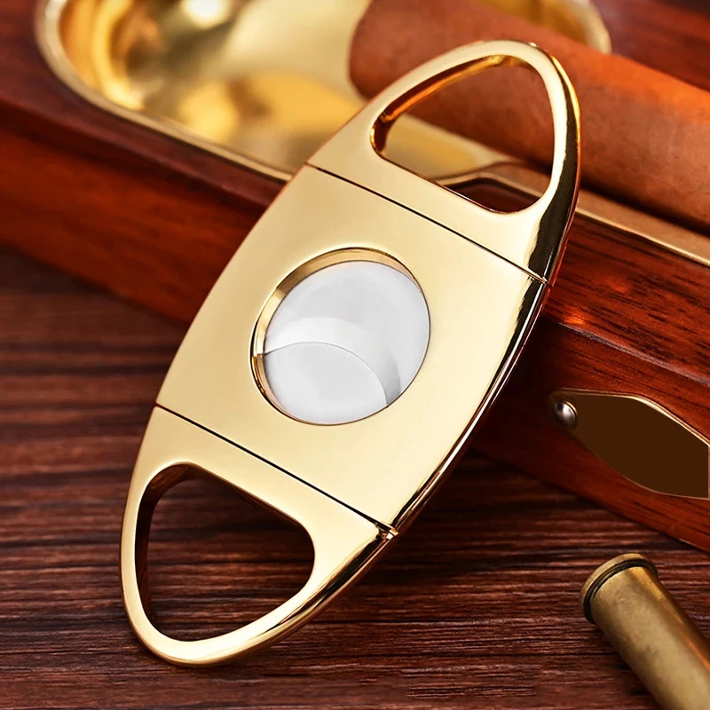 Gold Cigar Cutter Double Blades Black Stainless Steel Pocket Cigar Accessories Gadgets Double Edged Household Merchandises