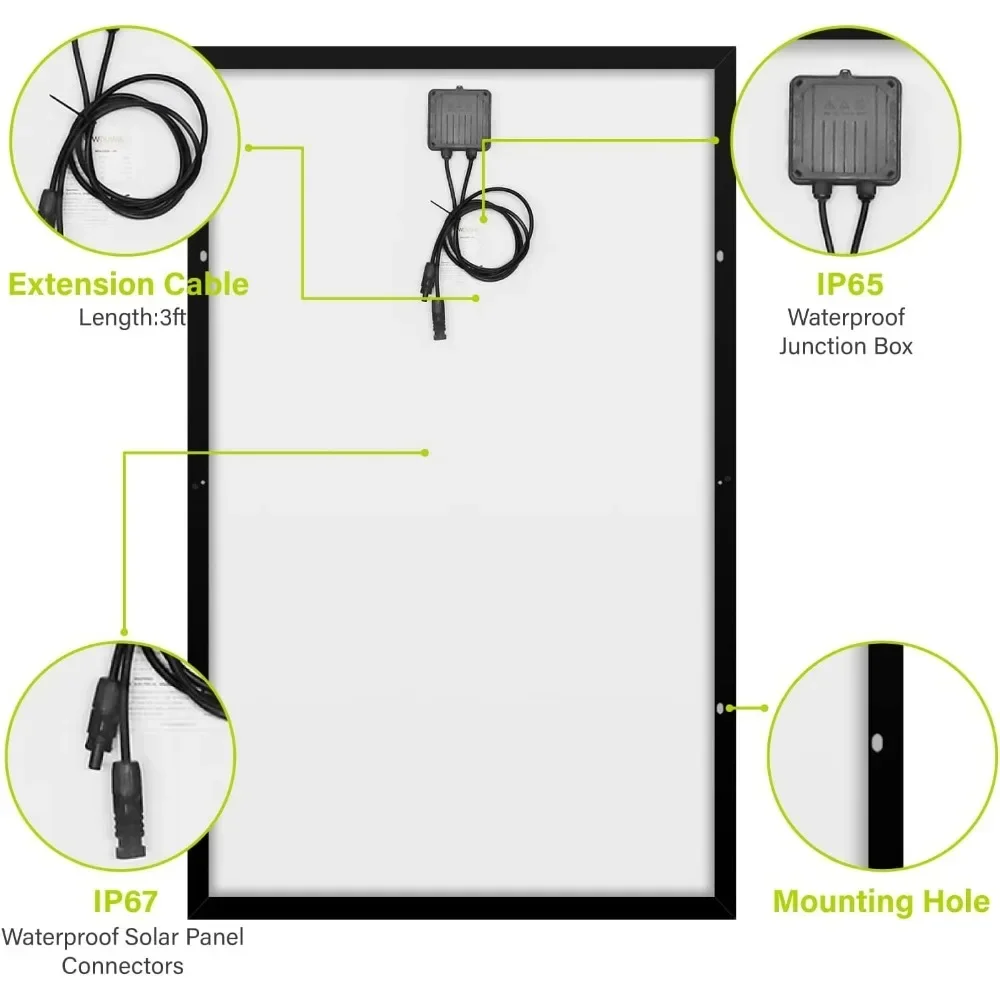 250W Solar Panel Monocrystalline for 12V 24V Norminal System with High-Efficiency Voltage Boost 15V Cells Works Best 250 Watts