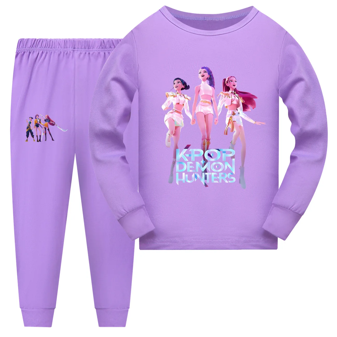 Pyjama Fille Kpop D-Demon H-Hunters Manches Longues En Coton - Motifs Exquis, Lot 2 Pièces, Pour Enfants