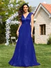 فساتين سهرة فاخرة عميقة على شكل حرف v من الشيفون باللون الأزرق الملكي للنساء أنيقة على شكل حرف V لحفلات الزفاف فستان كوكتيل طويل للحفلات الراقصة