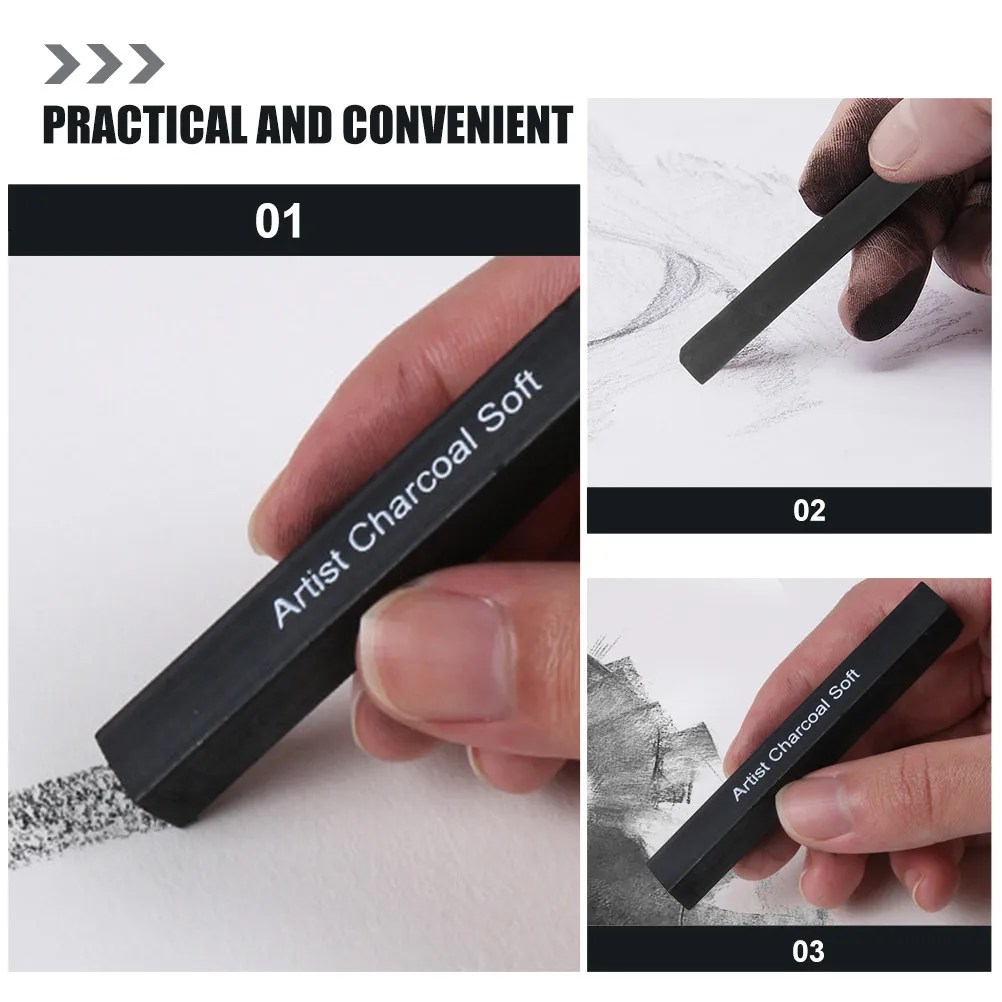 6개입 아티스트 숯 스틱 고품질 탄소 소재 쉐이딩 압축 숯 (학생 및 전문가용)