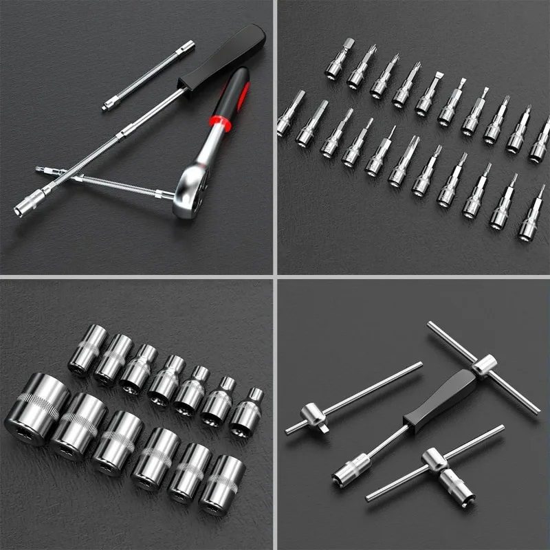 46pcs Ratchet Wrench Set with Chrome Vanadium Steel Sockets-Metric&Imperial,Ideal for Auto & Home Repairs, Durable Extension Bar