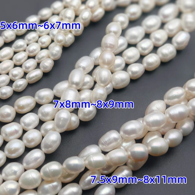 Perles Blanches Naturelles en Forme de Riz, de Qualité Moyenne, 6 ~ 7mm 8 ~ 9mm 10 ~ 11mm, 5 Brins/Lot, pour Fabrication de Colliers et Bracelets 1