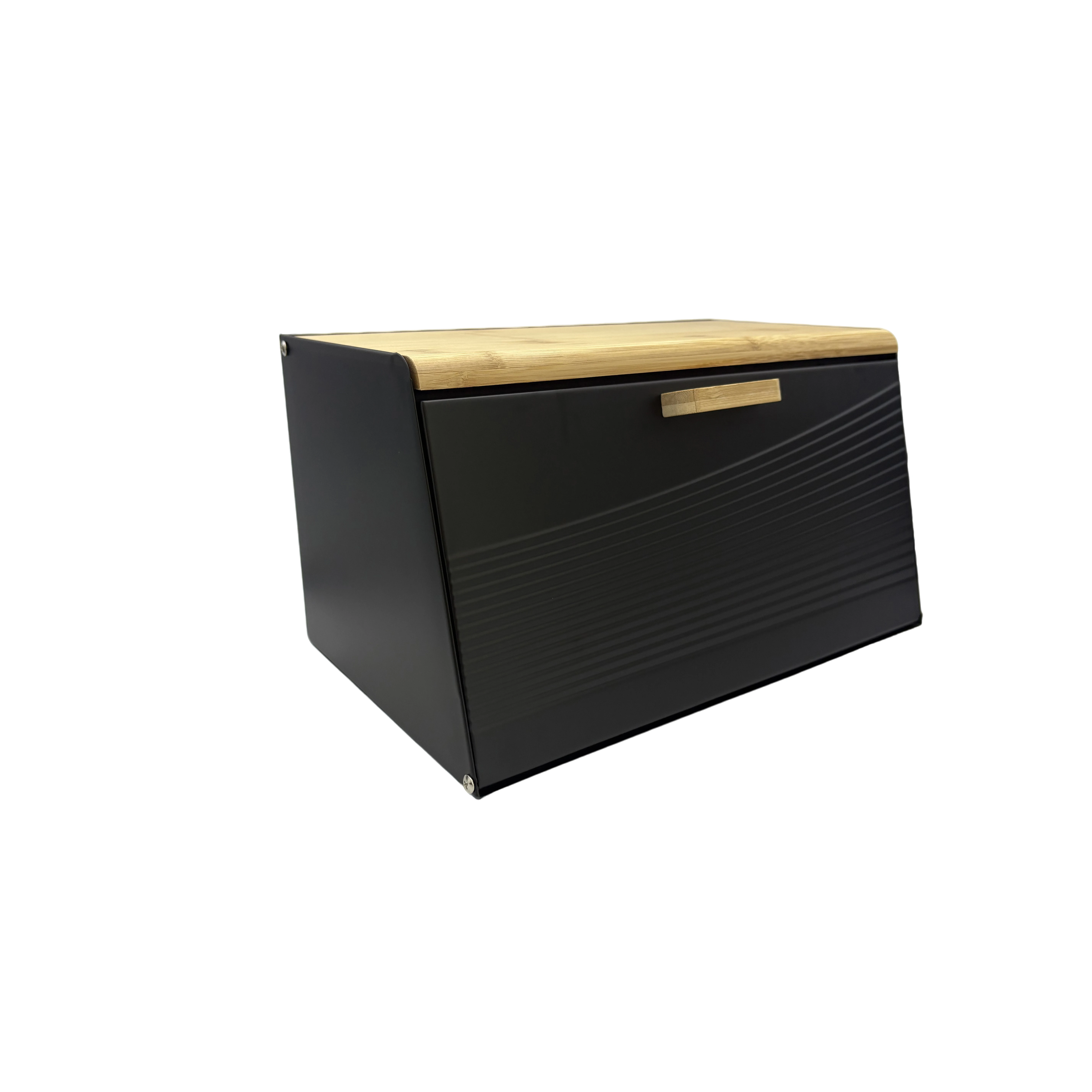 Couvercle en bambou, corps en métal, boîte à pain de cuisine trapézoïdale à double porte, boîte de rangement de cuisine (noir, blanc)