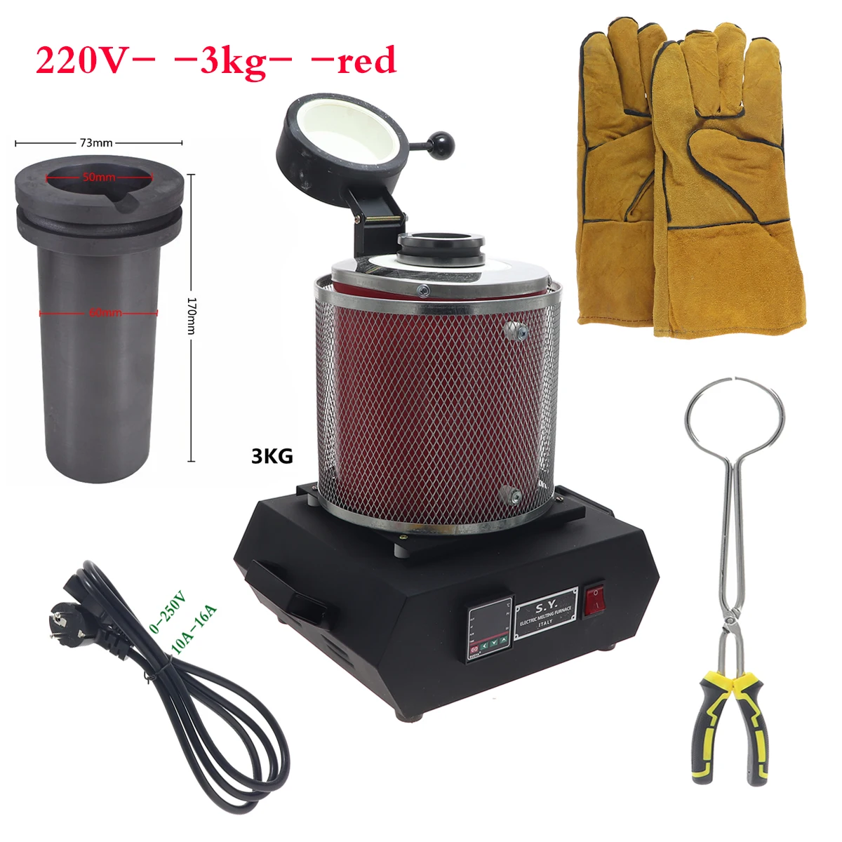 1KG/2KG/3KG electrical melting furnace 2000W 1100℃ Temperature Control Digital Electric Melting Furnace Graphite Crucible electric melting furnace