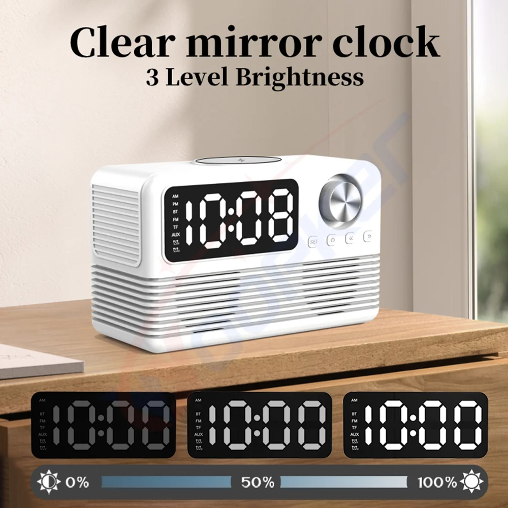 Wireless Charger Radio Time Alarm Clock LED Digital 15W Fast Charging Dock Stati