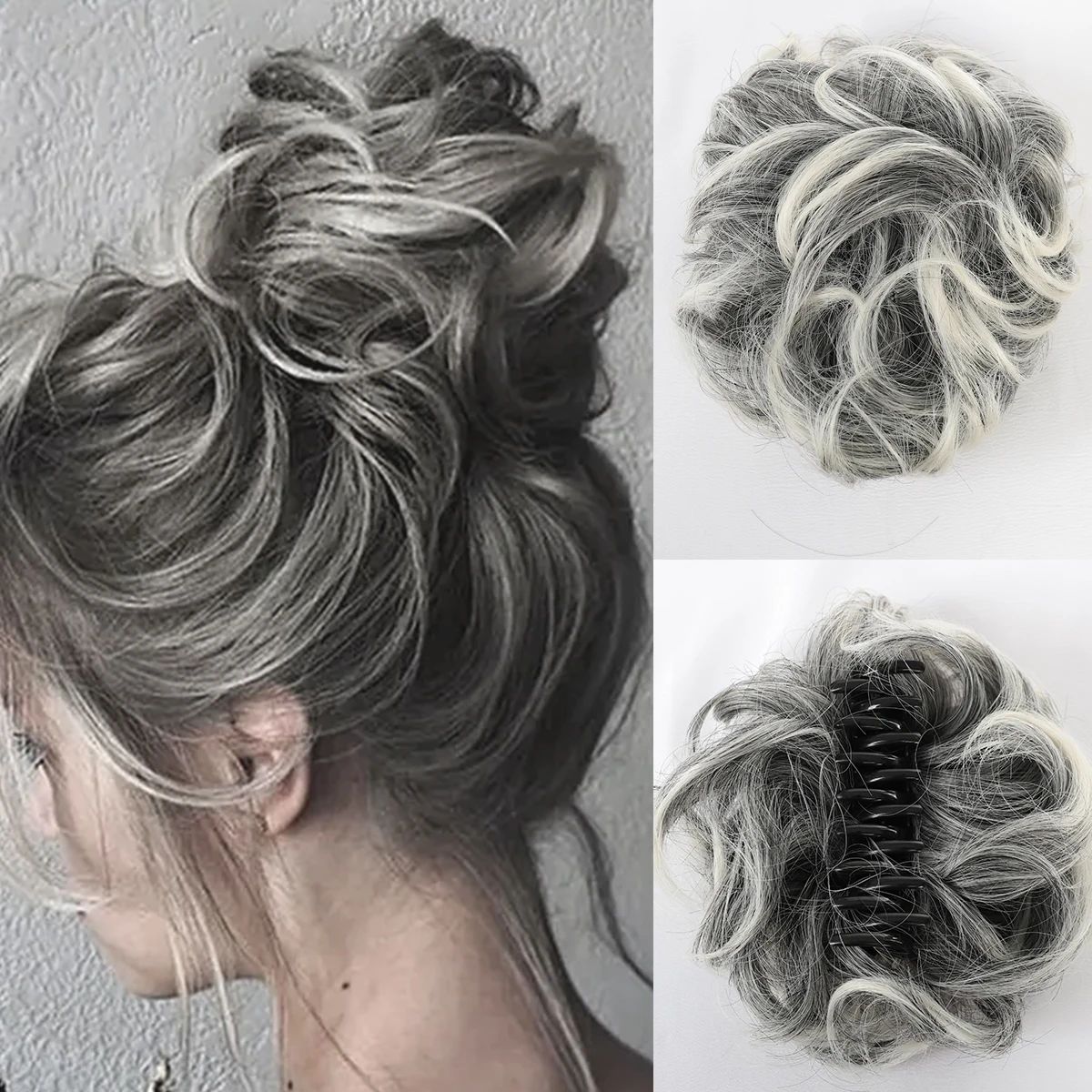 Artiglio Clip disordinato panino ondulato capelli ricci pezzo Chignon coda di cavallo posticci sintetici Tousled Updo estensioni dei capelli Scrunchie parrucchino