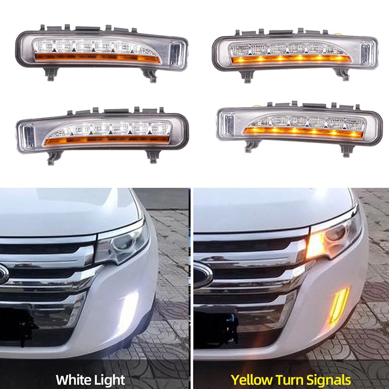 

1Pair For Ford Edge 2009 2010 2011 2012 2013 2014 Waterproof Daylight Car LED DRL Daytime Running Lights with Turn Signal Lamp