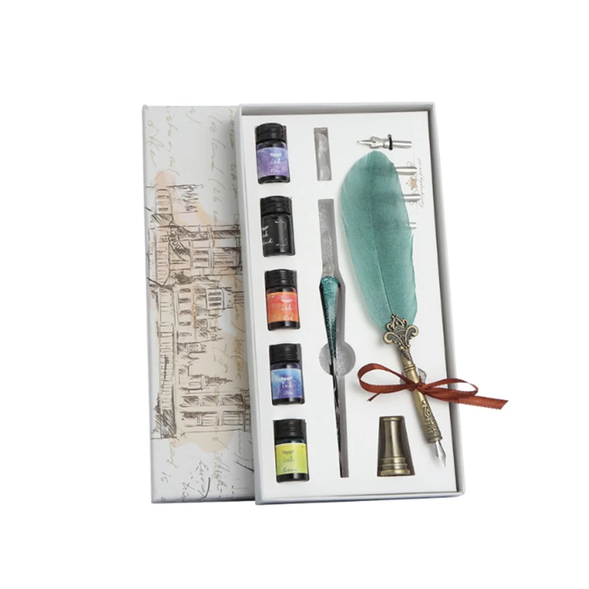 

13Pcs Antique Quill Feather Dip Pen Writing Ink Set Stationery Gift Box with Nib Wedding Gift Quill Pen Fountain Pen