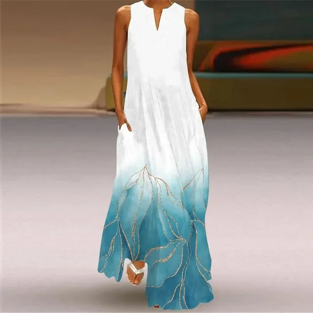 Robe longue à col en V pour femmes, tenue d'été élégante, vintage, imprimée, grande taille