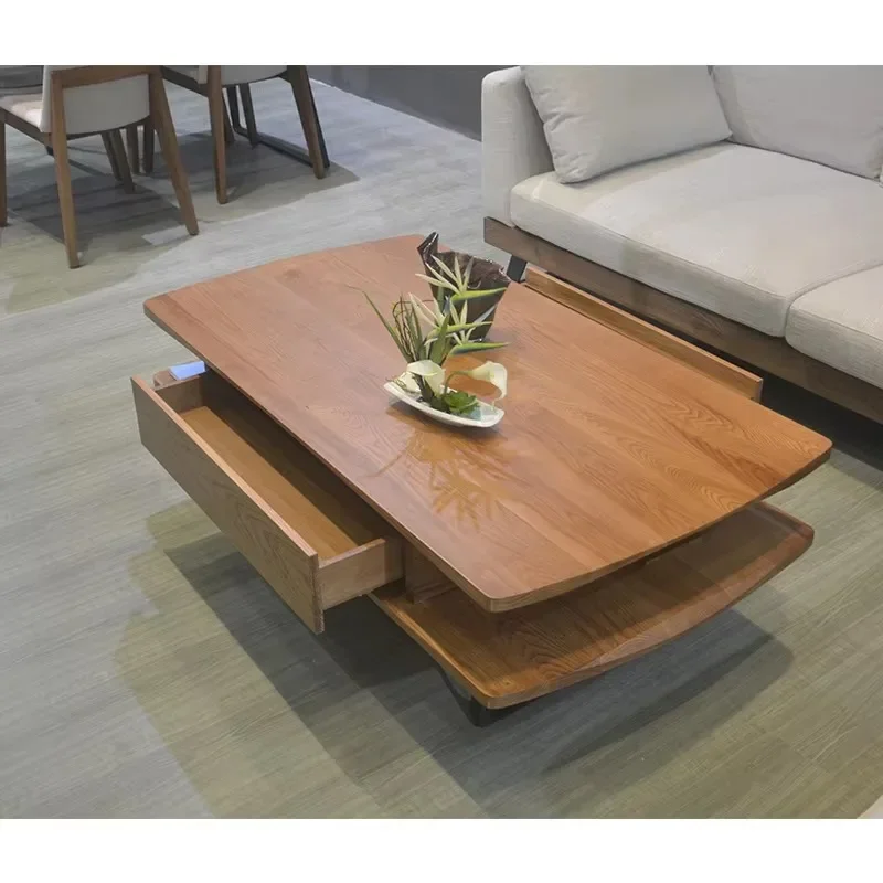 Modern design brown solid wood modular sofa wooden coffee table Nordic living room set