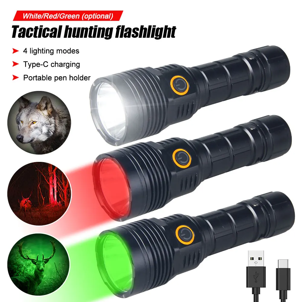 

Xaeiow SST40 green red white LED Flashlight Zoomable 1500LM Waterproof Torch Lamp Powered Clip Pen Light Lamp 3 Modes Lantern