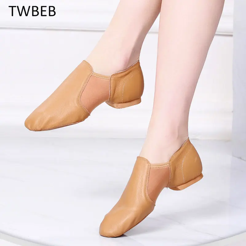 

Genuine Leather Soft Dancing Sneakers Men Dance Shoes Woman Gymnastics Dance Shoes Unisex Slip on Jazz Dance Shoes Tan