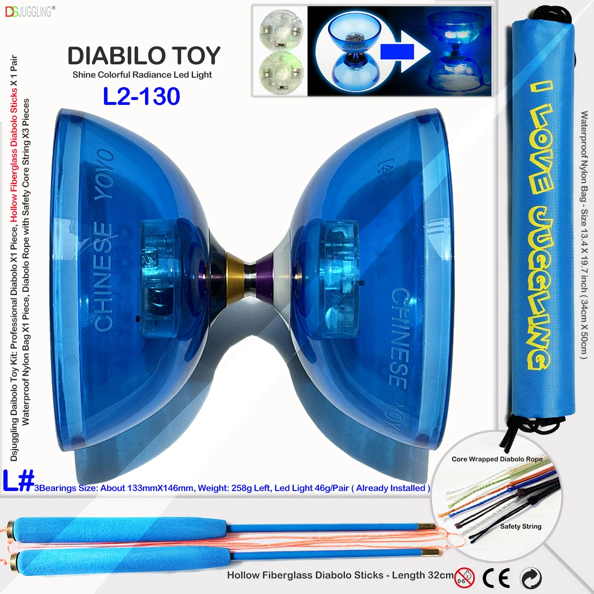 YOYO Toys Professional Diabolo Set Hight Speed Light Up Glow