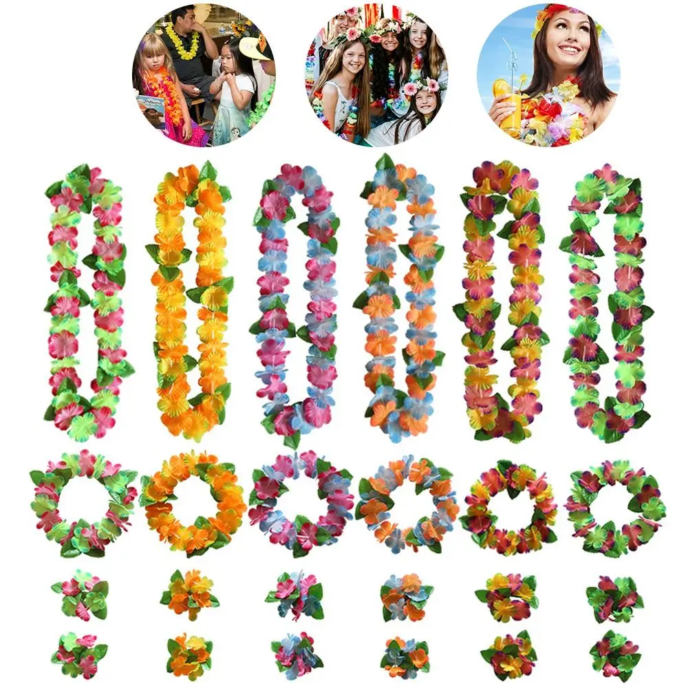12 Collane Con Ghirlande Di Fiori Hawaiani - In Tessuto Colorato, Per Feste A Tema Tropicale, Spiaggia, Piscina, Decorazioni E Accessori